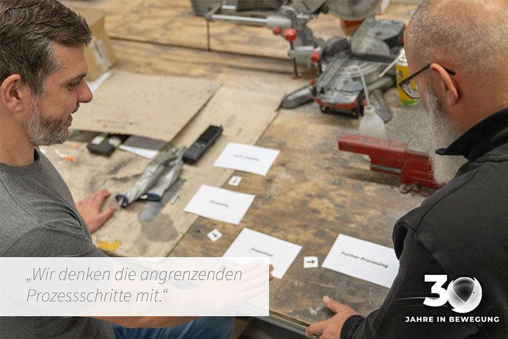 Prozessablauf auf Werkbank skizziert